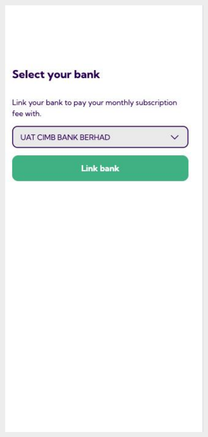 Select your bank screen with bank chosen