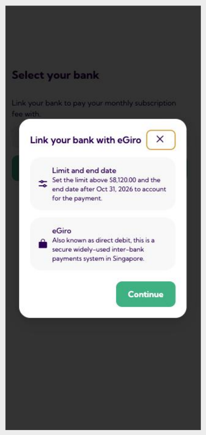 Link your bank with eGIRO explainer with limit and end date guidance